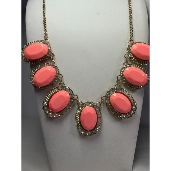 3 pink coral statement bib flower floral bling enamel necklaces bundle lot - Picture 2 of 16